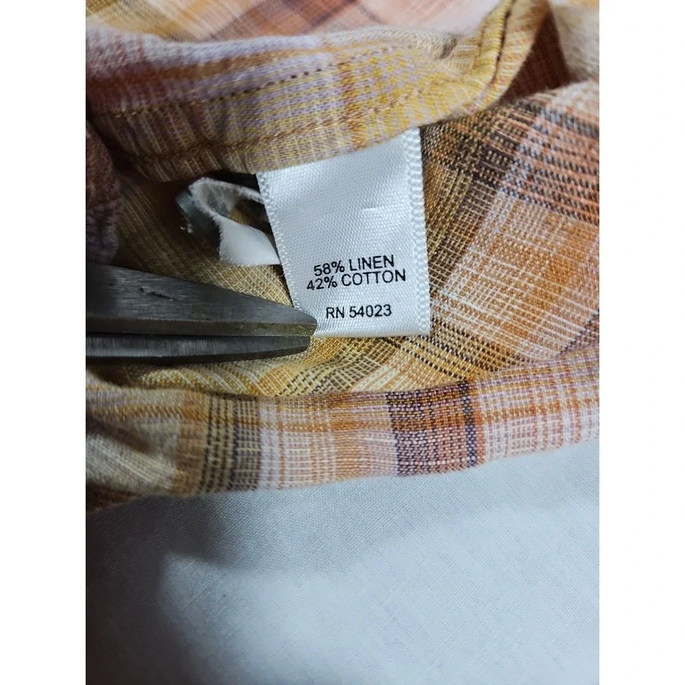 Banana Republic Long Sleeve Button Up Linen-Cotton Shirt Large 16-16.5‎ Plaid